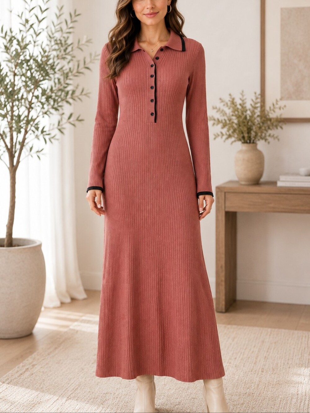 MEROKEETY Ribbed Knit Maxi Dress – Size Large – New With Tags